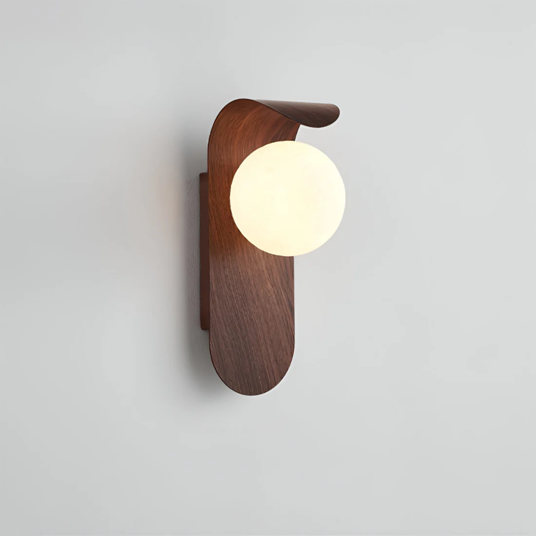 Bondilane — Modern Wood Effect LED Wall Light with Round Globe Shade