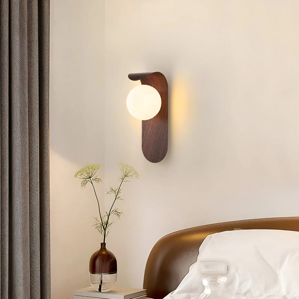 Bondilane — Modern Wood Effect LED Wall Light with Round Globe Shade