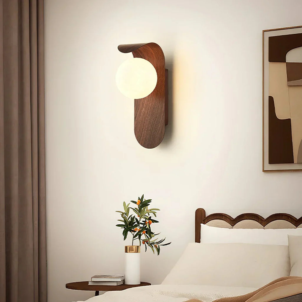 Bondilane — Modern Wood Effect LED Wall Light with Round Globe Shade