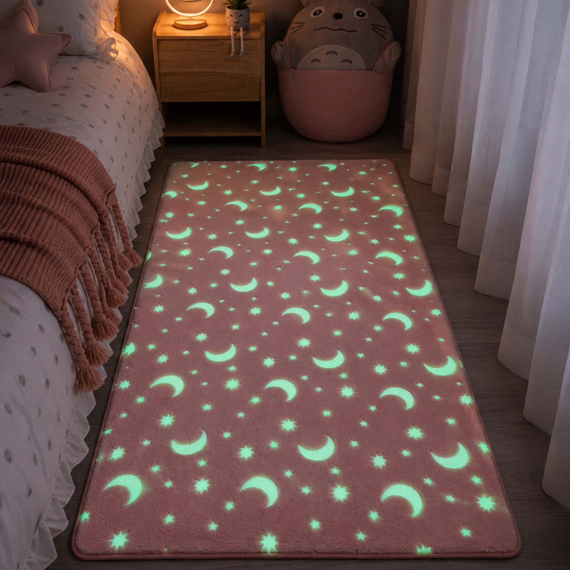 Bondilane — Magical Glow in the Dark Kids Rug with Moon and Star Design