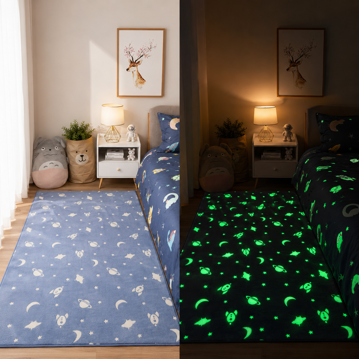 Bondilane — Magical Glow in the Dark Kids Rug with Moon and Star Design