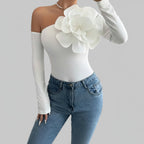 Bondilane — One Shoulder Bodysuit Long Sleeve Asymmetrical Party Top Elegant Sexy