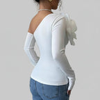 Bondilane — One Shoulder Bodysuit Long Sleeve Asymmetrical Party Top Elegant Sexy