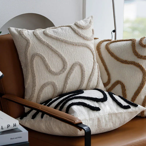 Bondilane — Boho Chenille Cushion Cover with Geometric Lines