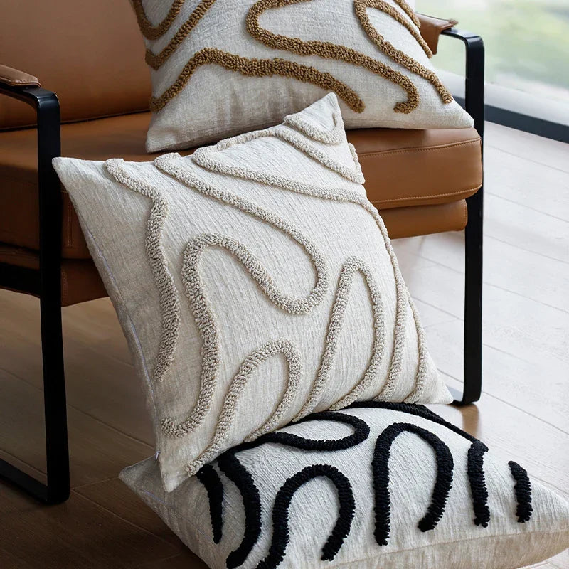 Bondilane — Boho Chenille Cushion Cover with Geometric Lines