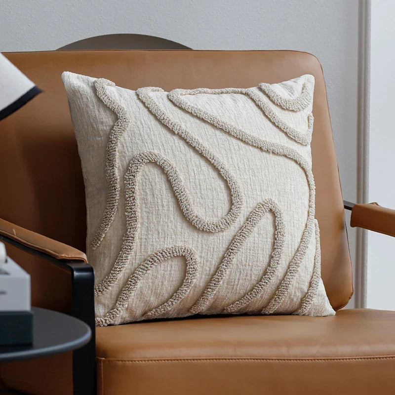 Bondilane — Boho Chenille Cushion Cover with Geometric Lines
