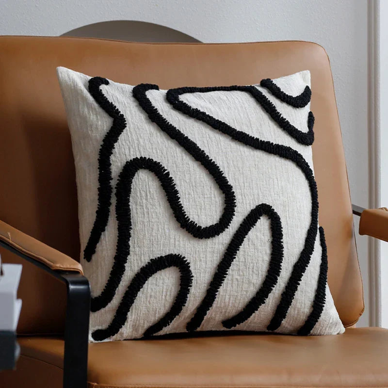 Bondilane — Boho Chenille Cushion Cover with Geometric Lines