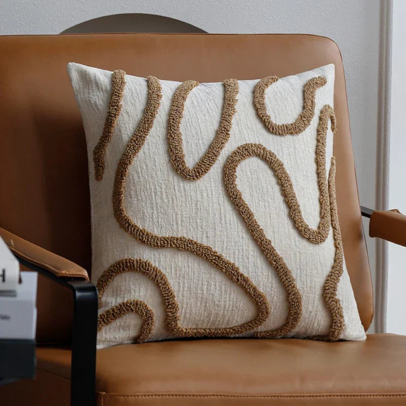 Bondilane — Boho Chenille Cushion Cover with Geometric Lines