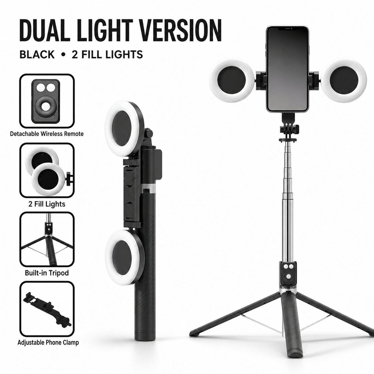 Bondilane — Selfie Stick Tripod Combo 65.7" Extendable Bluetooth Remote Phone Stand