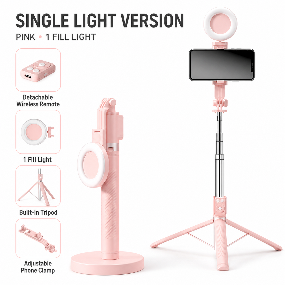 Bondilane — Selfie Stick Tripod Combo 65.7" Extendable Bluetooth Remote Phone Stand