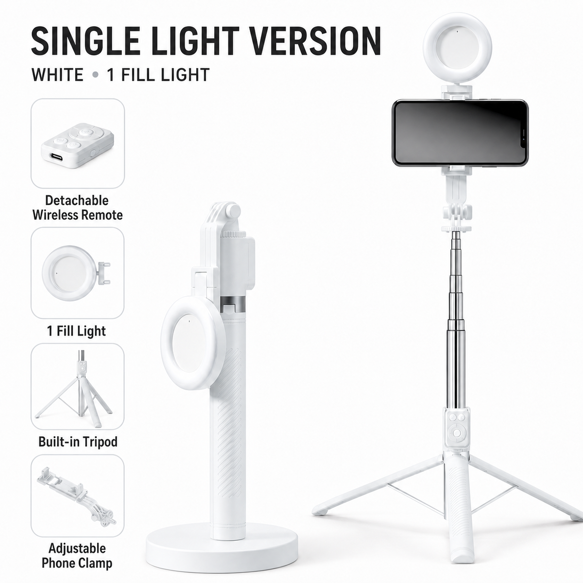 Bondilane — Selfie Stick Tripod Combo 65.7" Extendable Bluetooth Remote Phone Stand