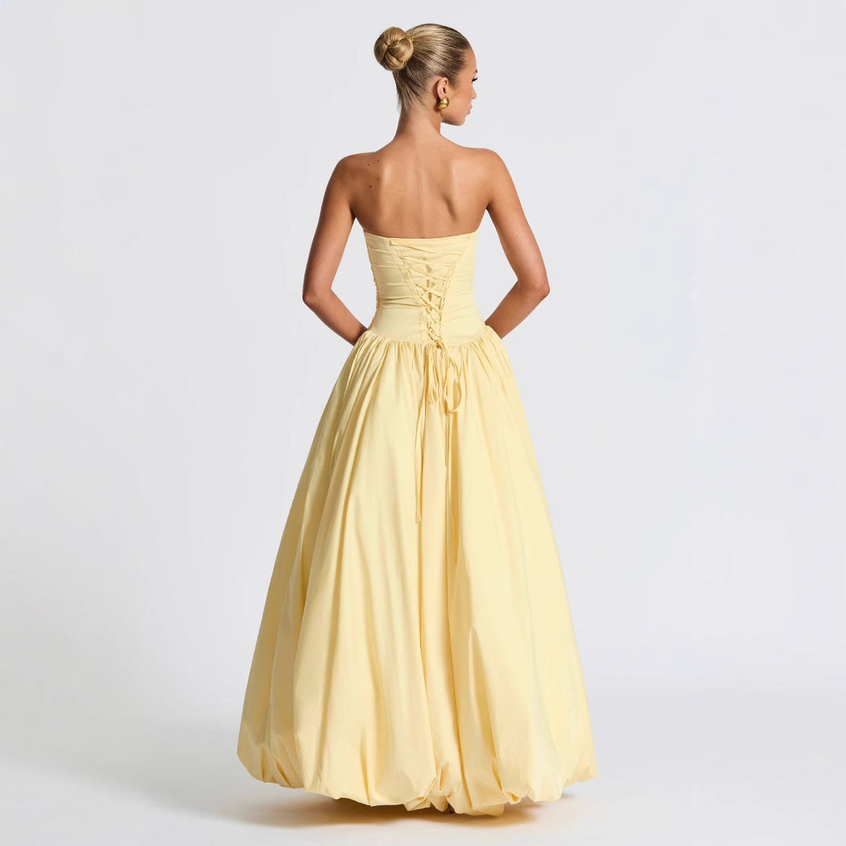 Bondilane — Strapless Ruched Maxi Dress Bodycon Solid Color Summer Party