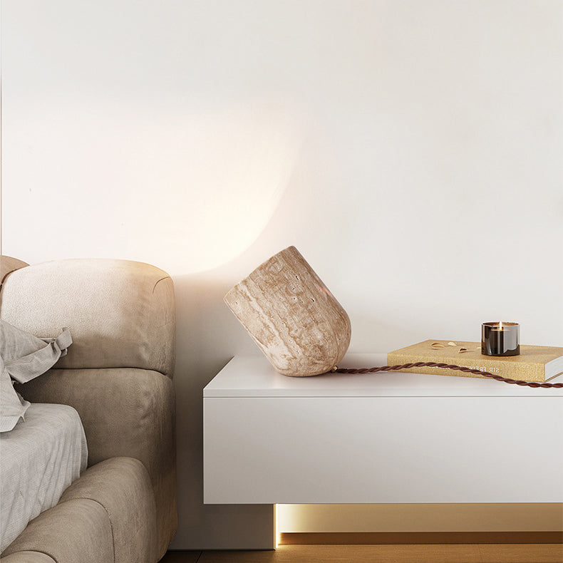 Bondilane — Traditional Japanese Travertine Bedside Lamps – Handmade Cylinder Table Lamp