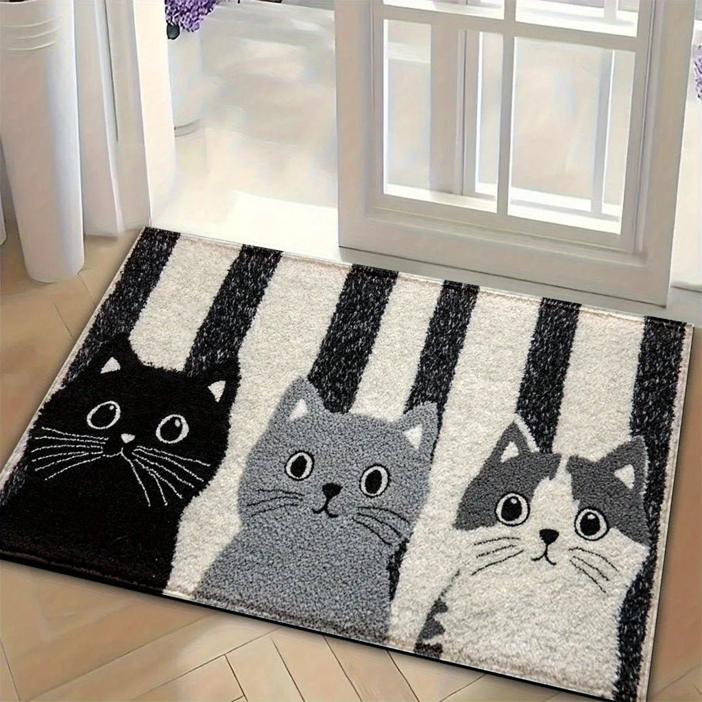 Bondilane — Striped Cartoon Cat Rug Waterproof Soft Floor Mat