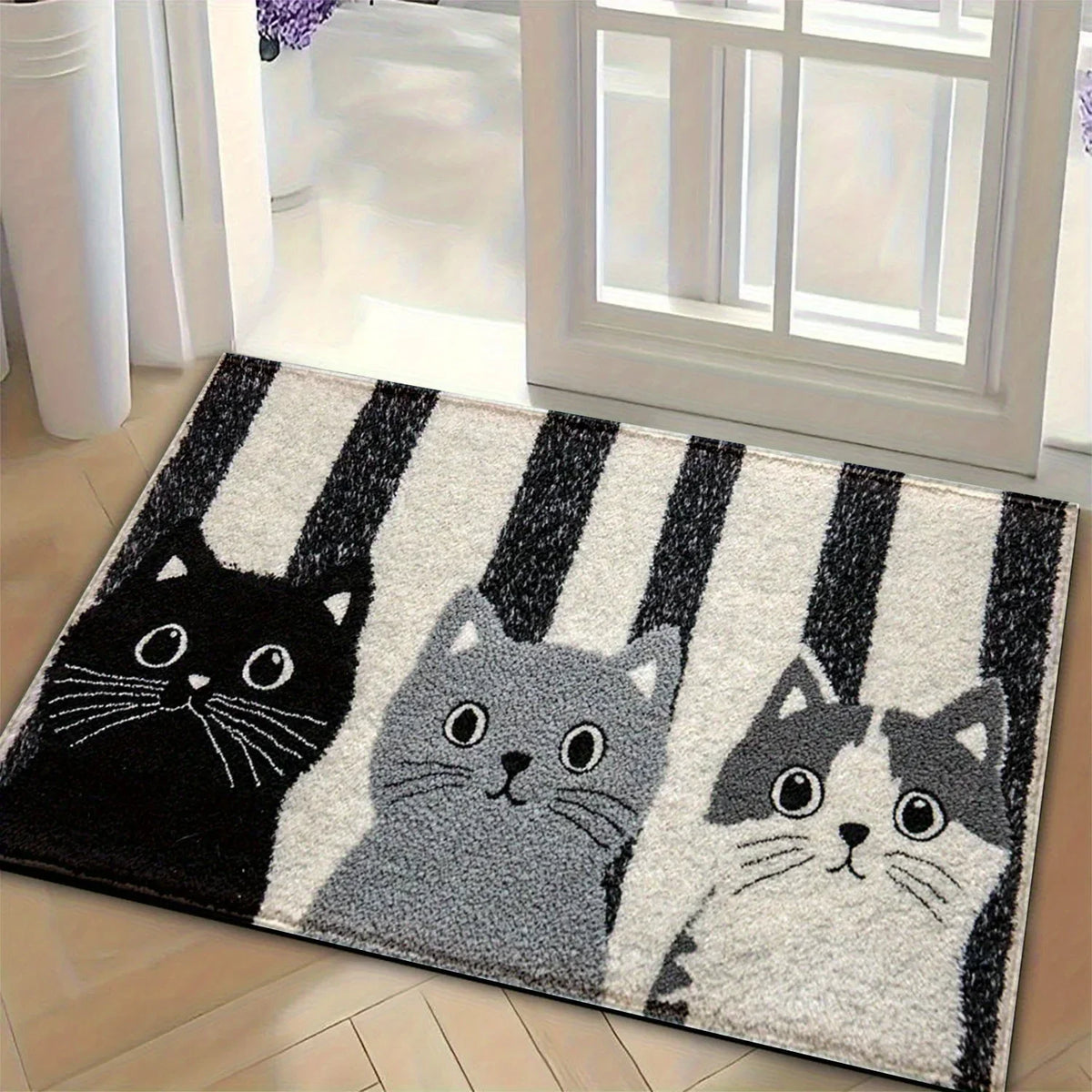 Bondilane — Striped Cartoon Cat Rug Waterproof Soft Floor Mat