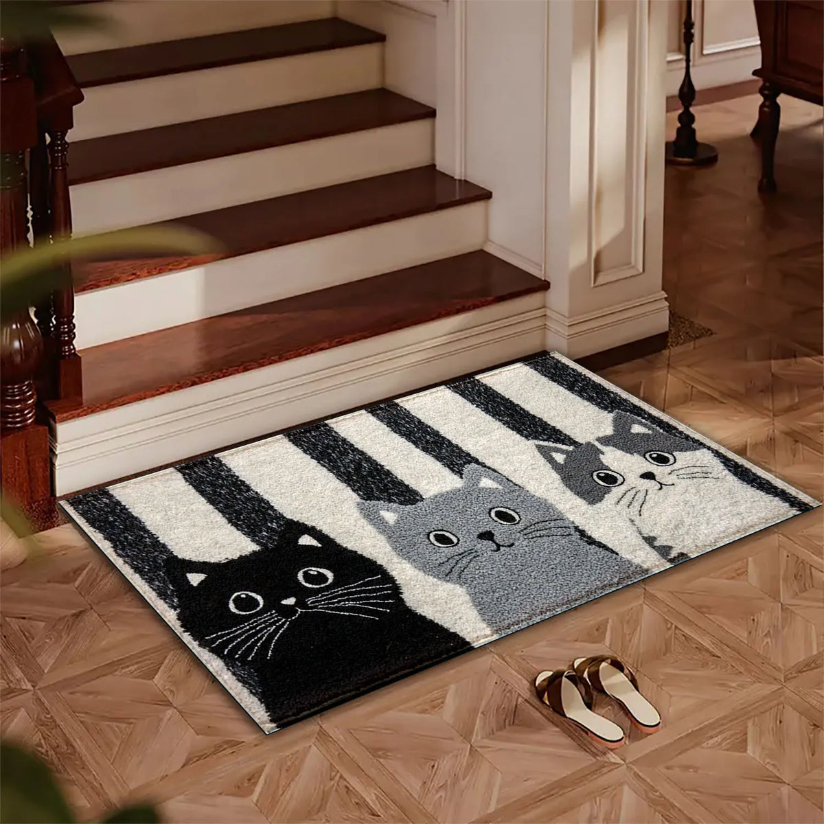 Bondilane — Striped Cartoon Cat Rug Waterproof Soft Floor Mat