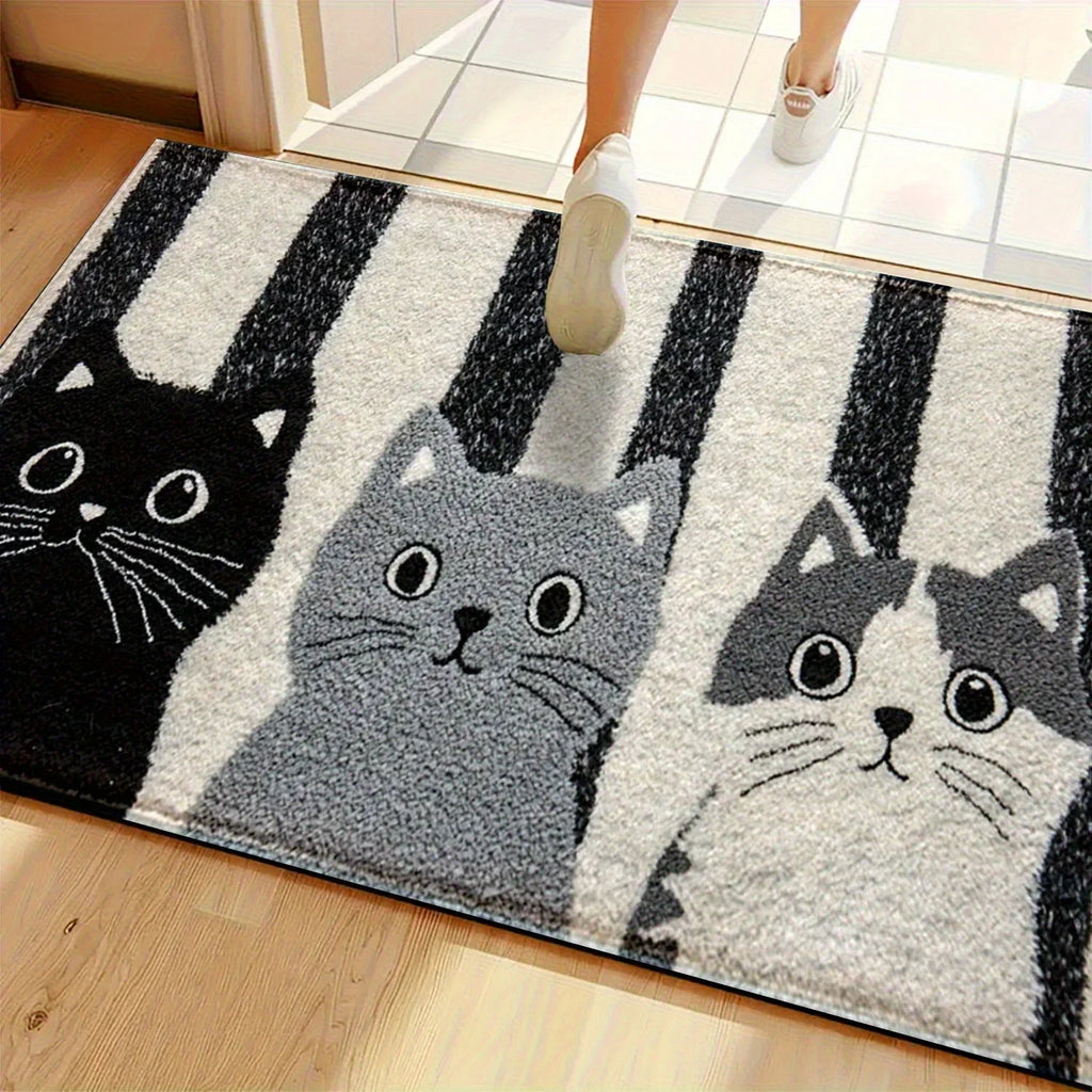 Bondilane — Striped Cartoon Cat Rug Waterproof Soft Floor Mat