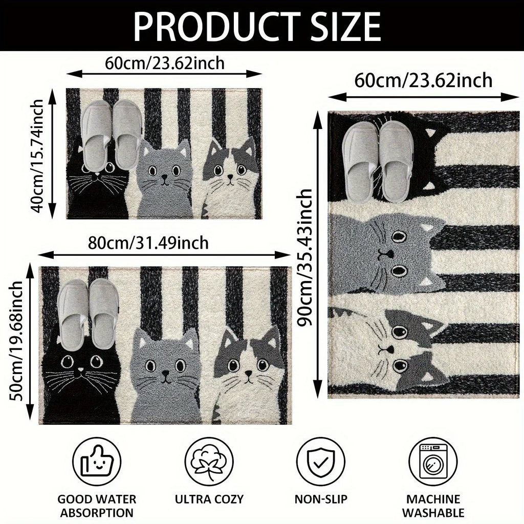 Bondilane — Striped Cartoon Cat Rug Waterproof Soft Floor Mat