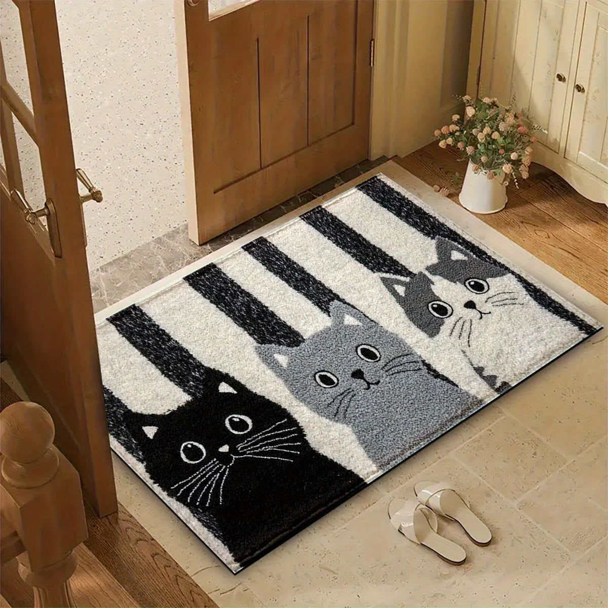 Bondilane — Striped Cartoon Cat Rug Waterproof Soft Floor Mat