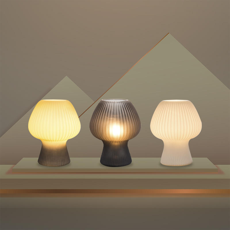 Bondilane — Vintage Bedside Table Lamp Ribbed Glass Mushroom Dimmable Nightstand Light