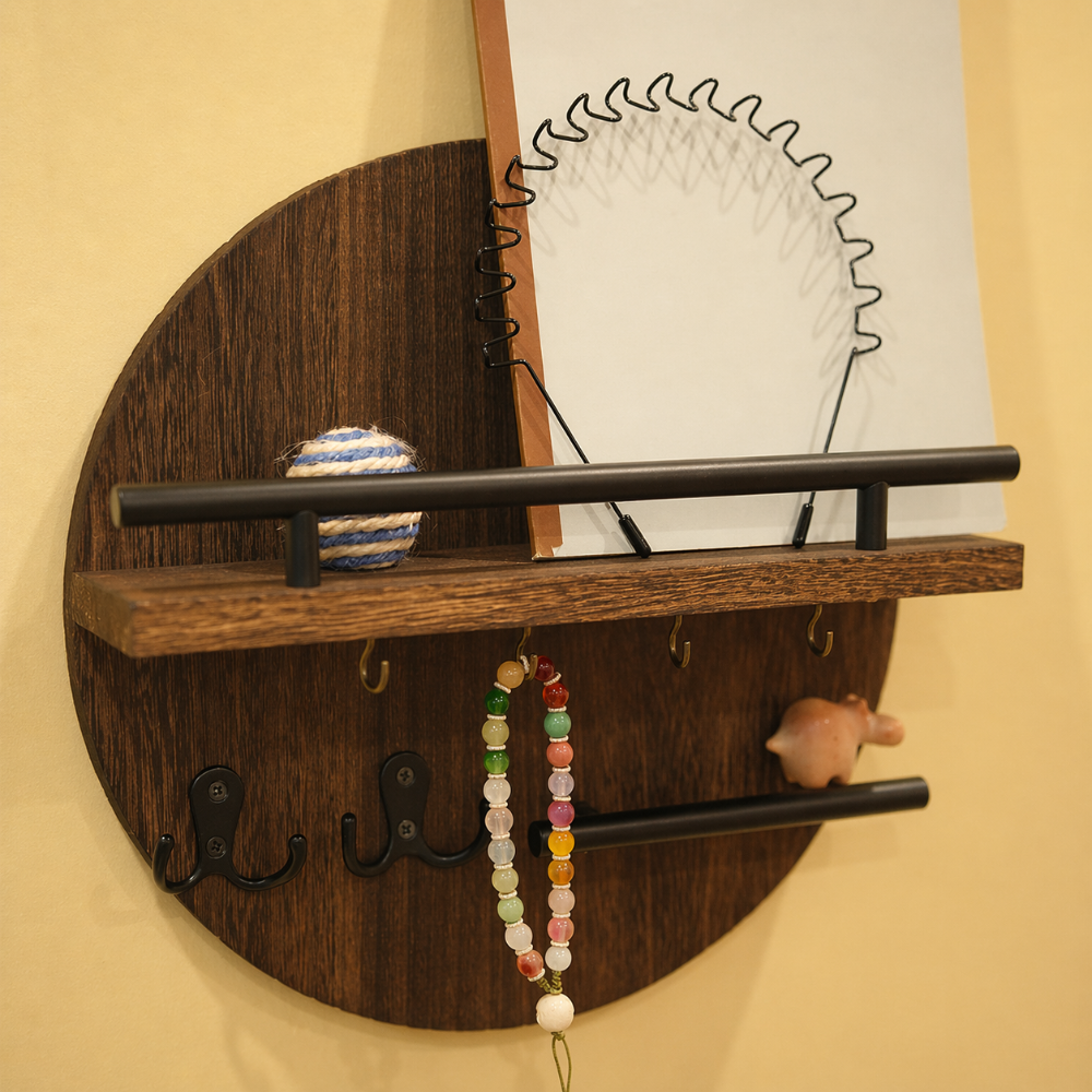 Wooden Key Holder Wall Mounted Entryway Organizer Shelf - Image 3