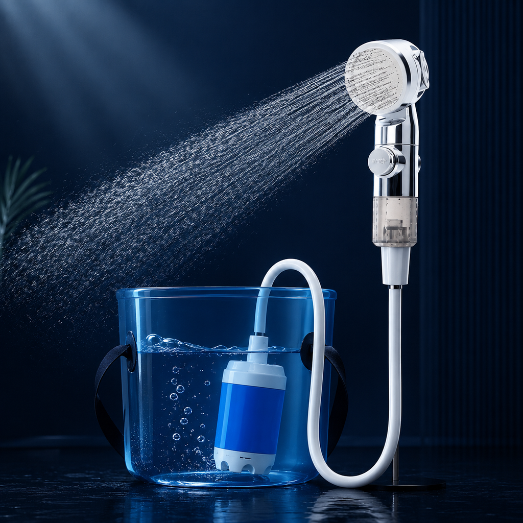 Compact USB Rechargeable Outdoor Shower Head Pump Kit