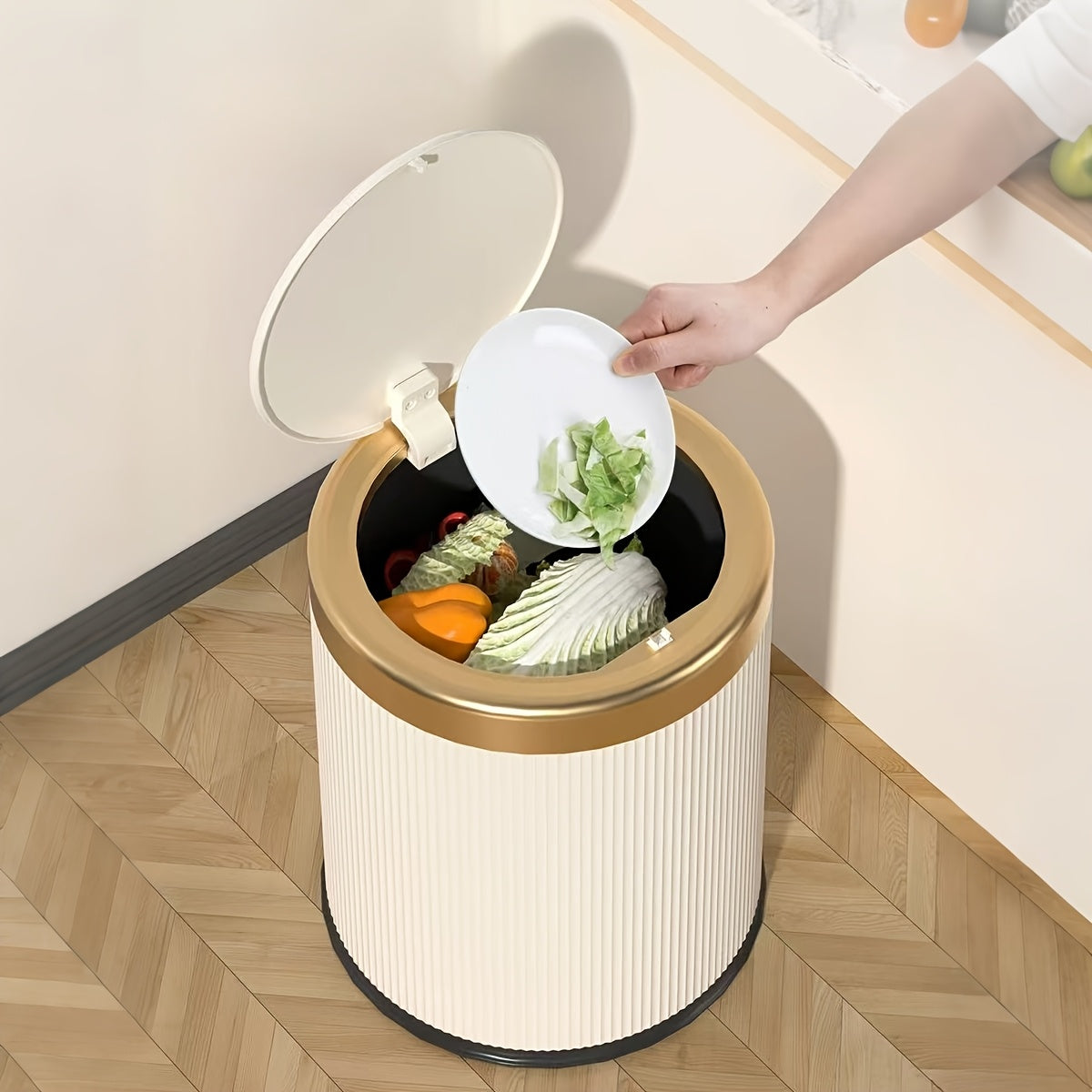 Luxury Bathroom Trash Can Oval Press Top Waste Bin Gold Lid - Image 10