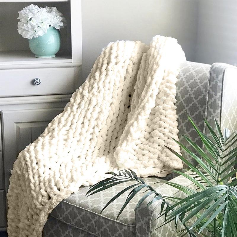 Chunky Knit Throw Blanket Textured Warm Home Accent