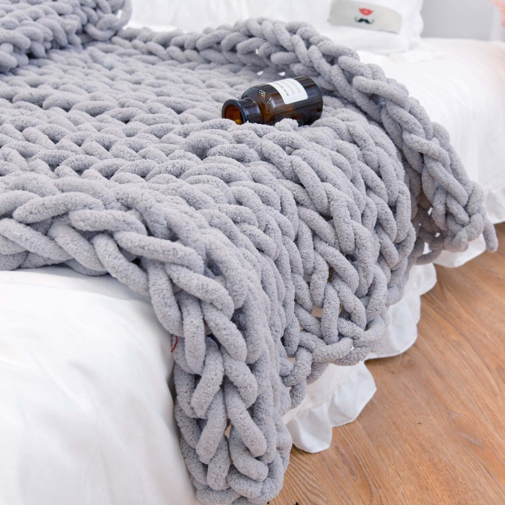 Chunky Knit Throw Blanket Textured Warm Home Accent