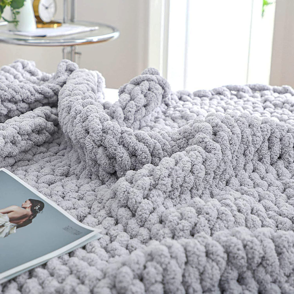 Chunky Knit Throw Blanket Textured Warm Home Accent