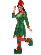 Women 6 Piece Velvet Christmas Elf Costume Set - Image 7