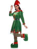 Women 6 Piece Velvet Christmas Elf Costume Set - Image 4