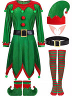 Women 6 Piece Velvet Christmas Elf Costume Set - Image 8