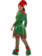 Women 6 Piece Velvet Christmas Elf Costume Set - Image 3