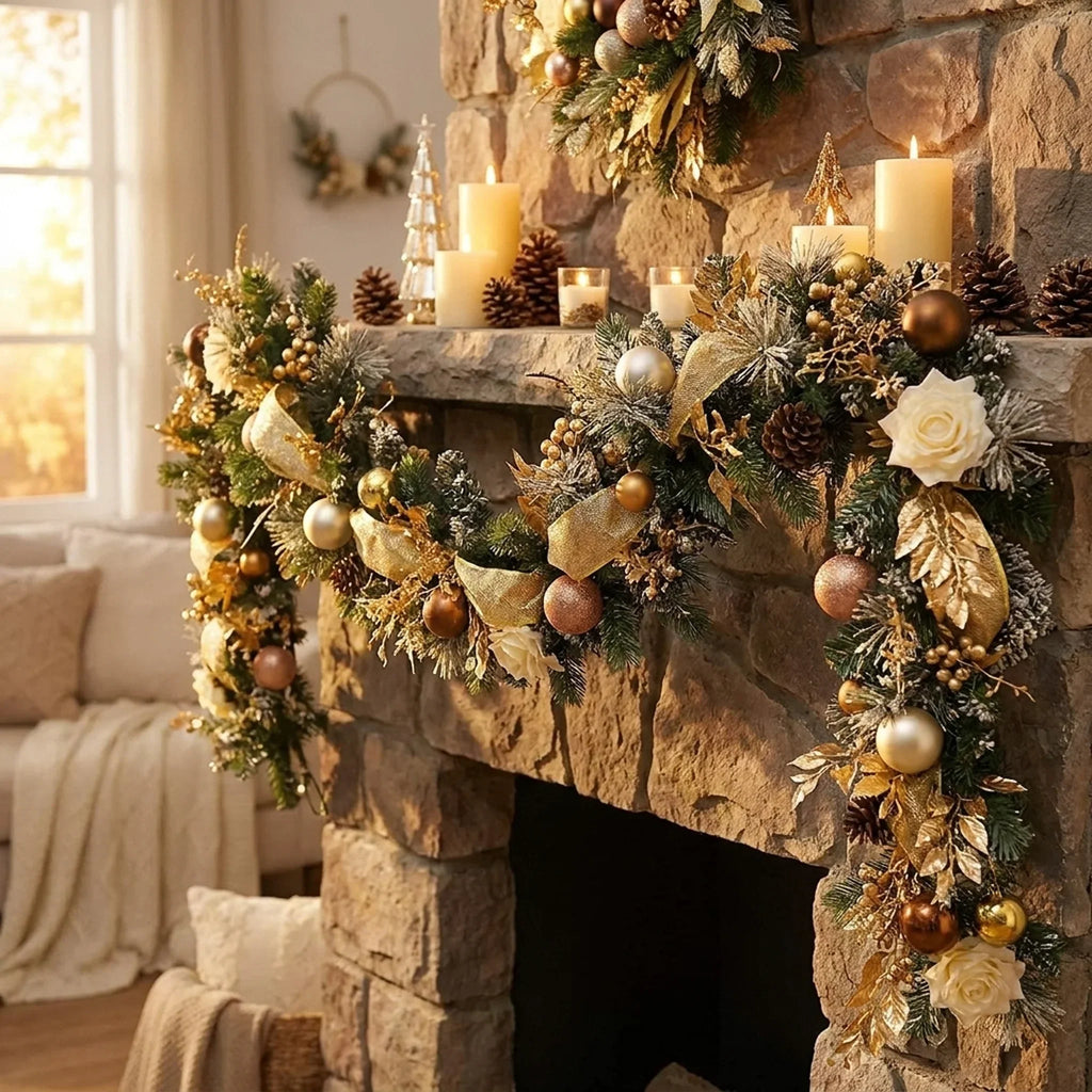 Decorated Artificial Pine Christmas Garland Mesh Ribbon - Image 2