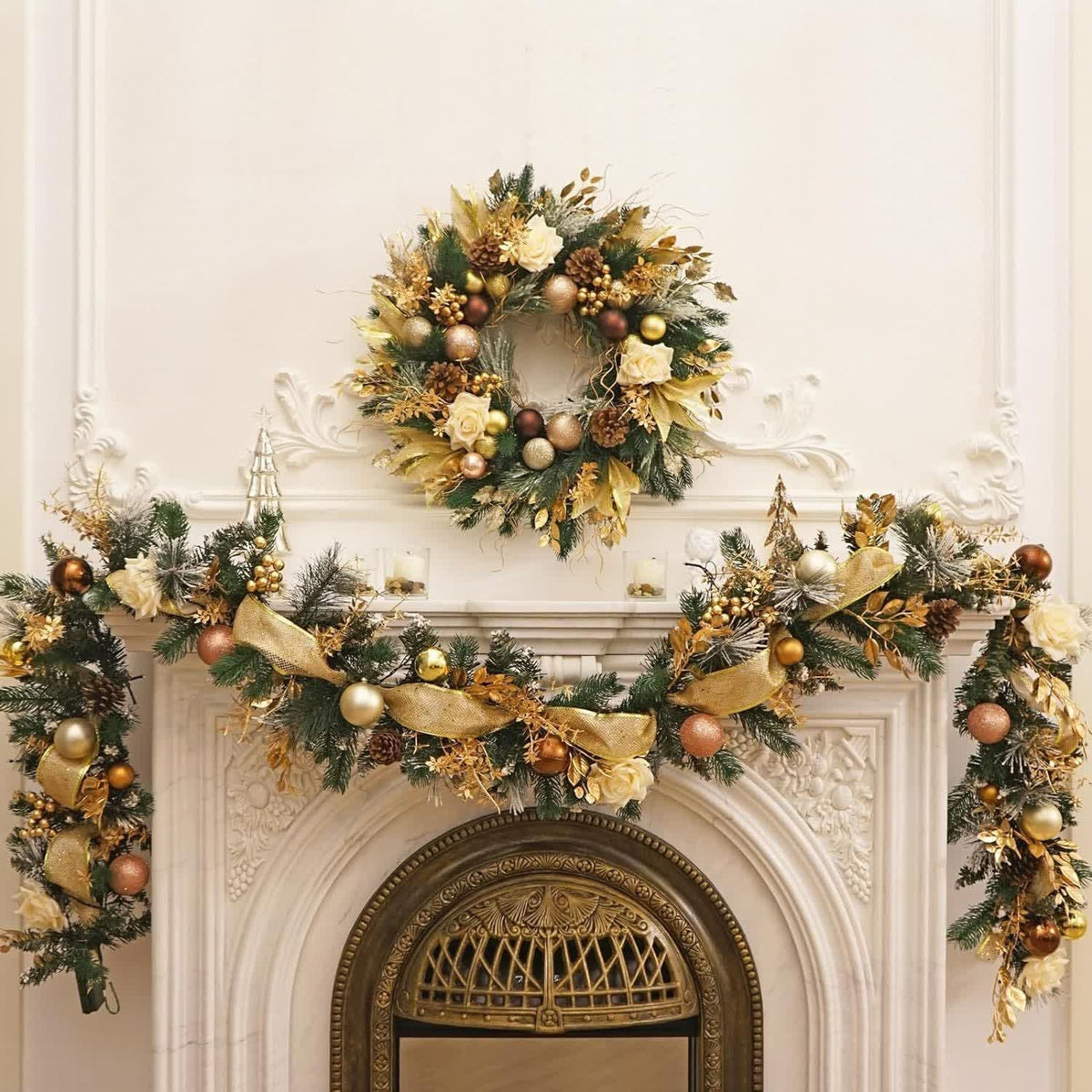 Decorated Artificial Pine Christmas Garland Mesh Ribbon - Image 4