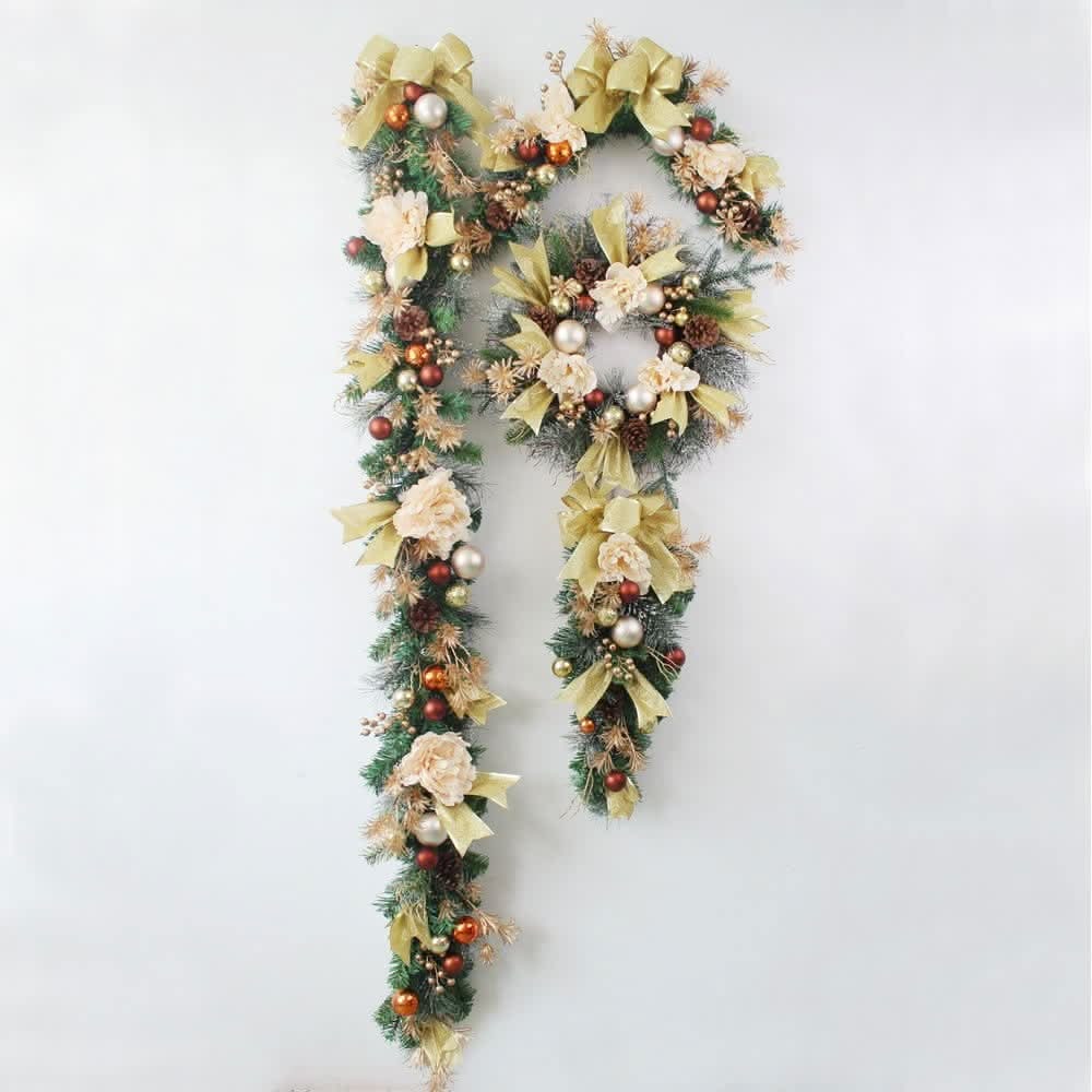 Decorated Artificial Pine Christmas Garland Mesh Ribbon - Image 8