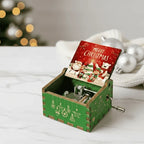 Wooden Christmas Music Box Hand Crank