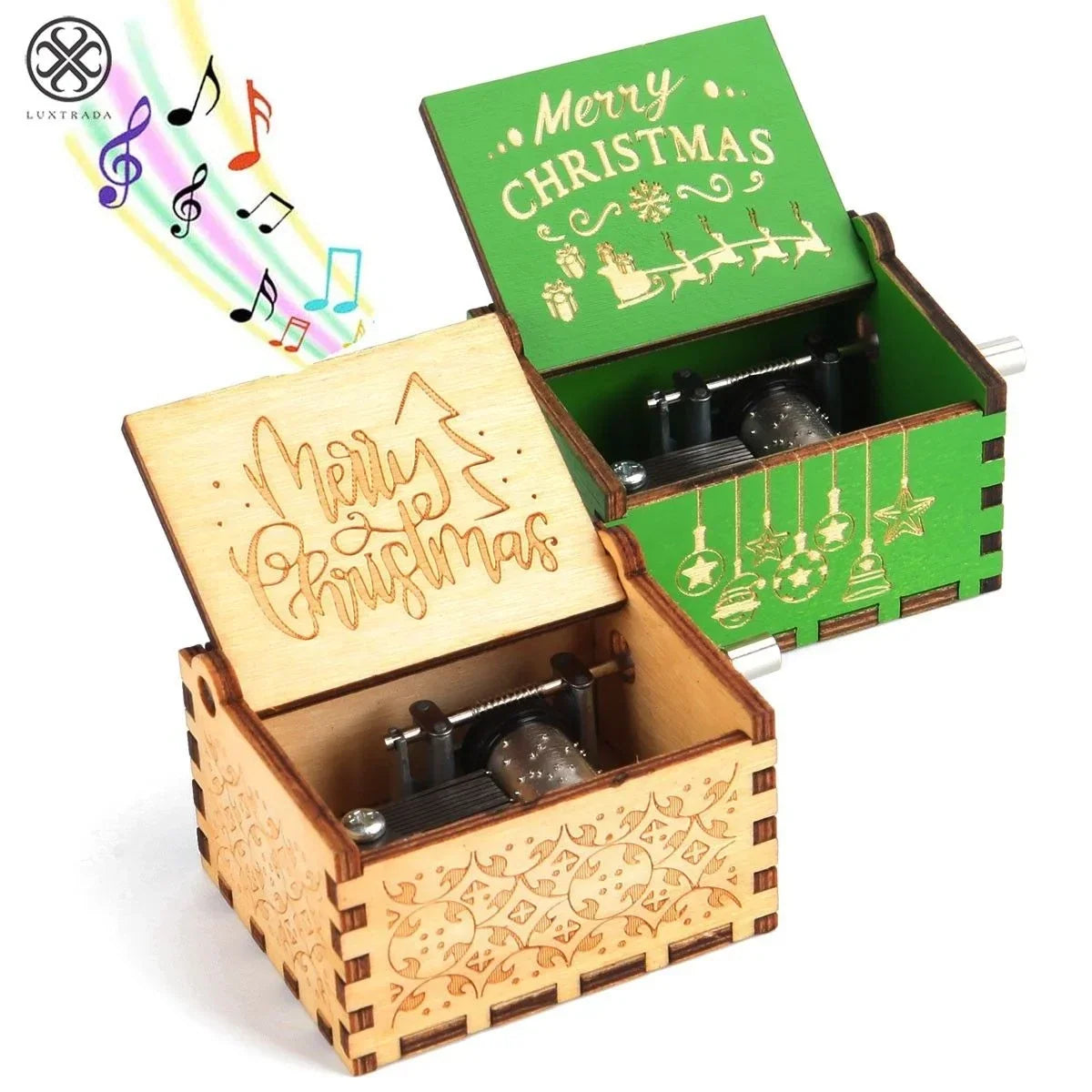 Wooden Christmas Music Box Hand Crank - Image 2