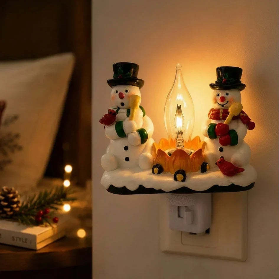 Snowman Campfire Plug In Night Light Flickering Flame Bulb - Image 2