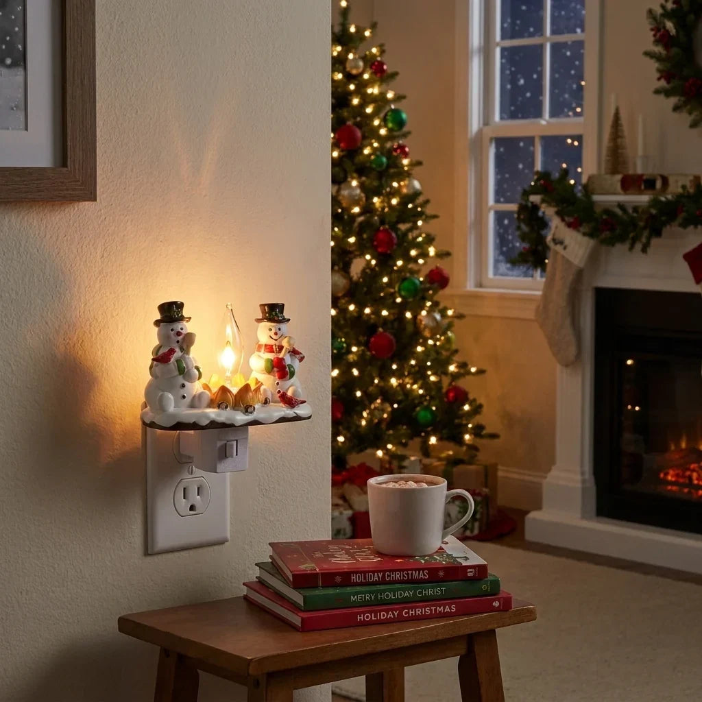 Snowman Campfire Plug In Night Light Flickering Flame Bulb - Image 3