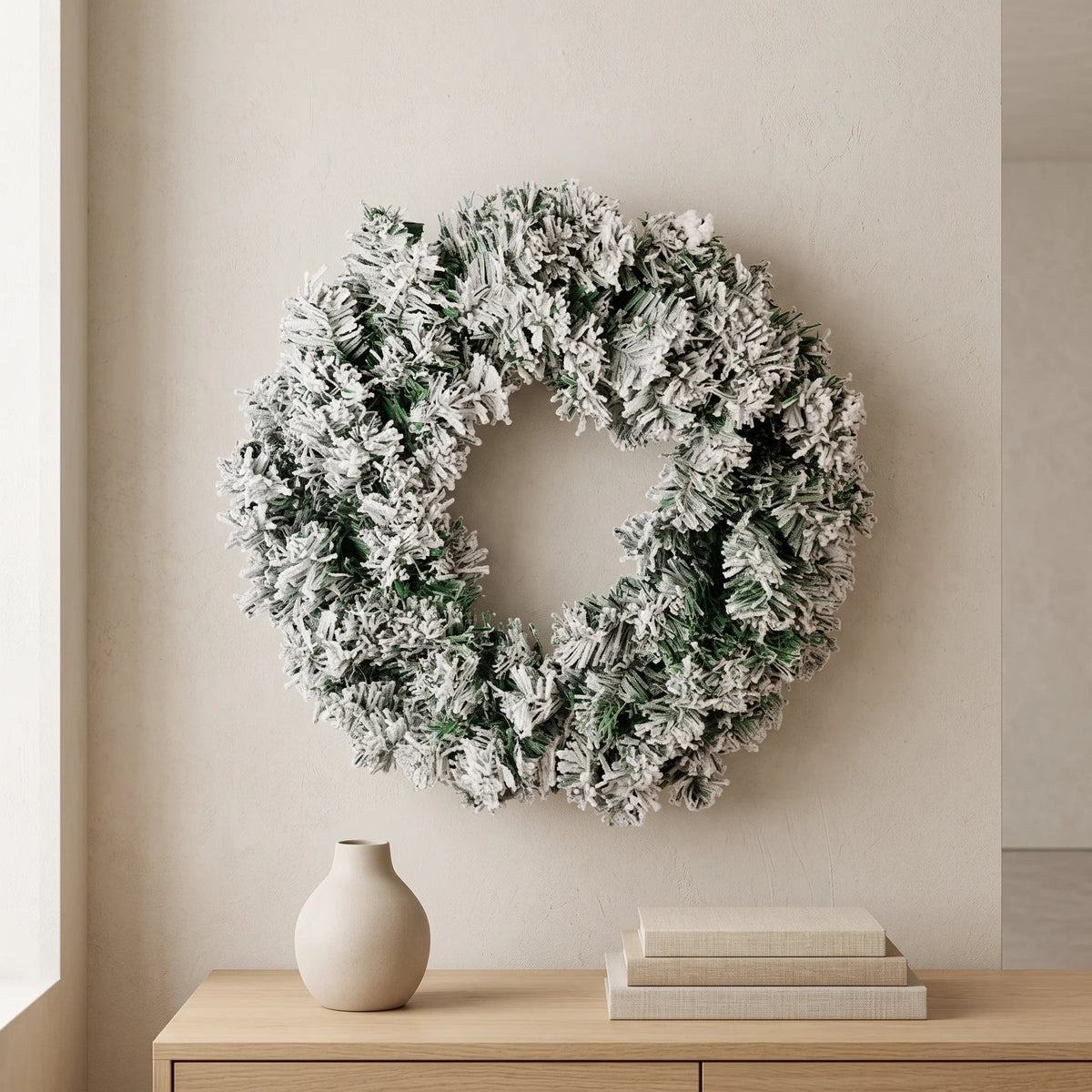 Artificial Pine Christmas Wreath Snow Flocked