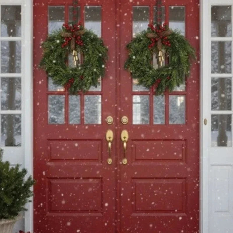 Rustic Artificial Evergreen Christmas Wreath Golden Bells - Image 3