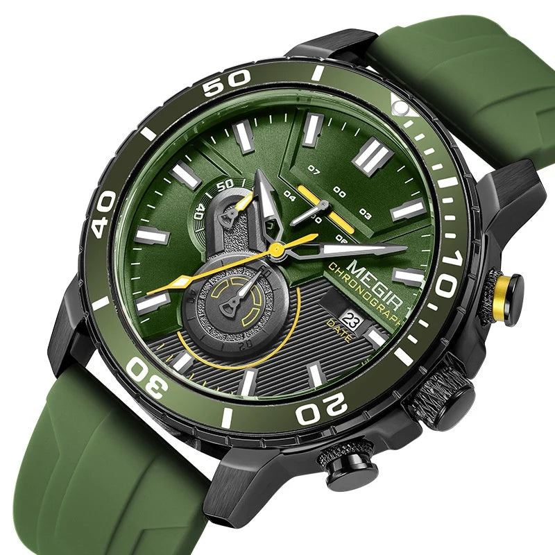 Oversized Silicone Strap Chronograph Watch Date Display