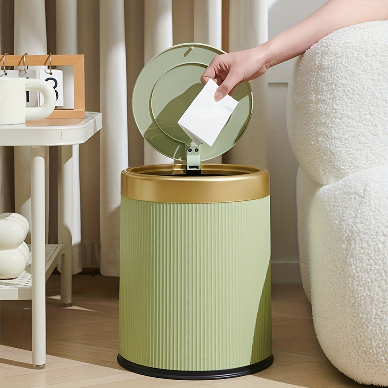 Luxury Bathroom Trash Can Oval Press Top Waste Bin Gold Lid
