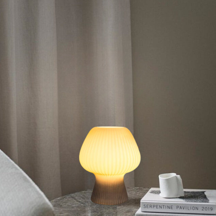 Vintage Bedside Table Lamp Ribbed Glass Mushroom Dimmable Nightstand Light - Image 4