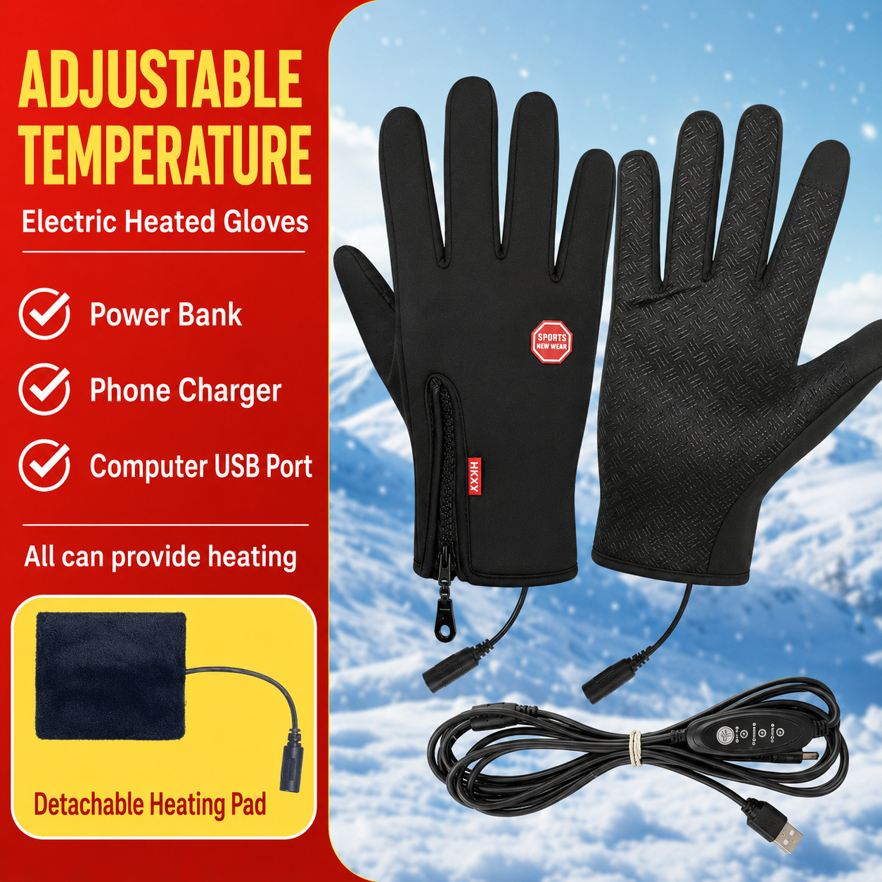 USB Heated Winter Gloves with Adjustable Temperature