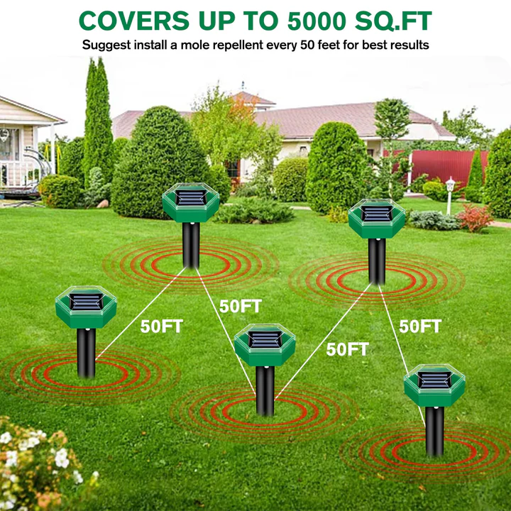 Ultrasonic Garden Pest Repeller Solar Ground Stakes for Lawns 4 Pack