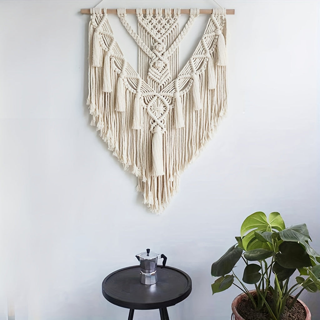 Macrame Wall Hanging Handwoven Boho Cotton Fringe Tapestry Bedroom Decor - Image 4