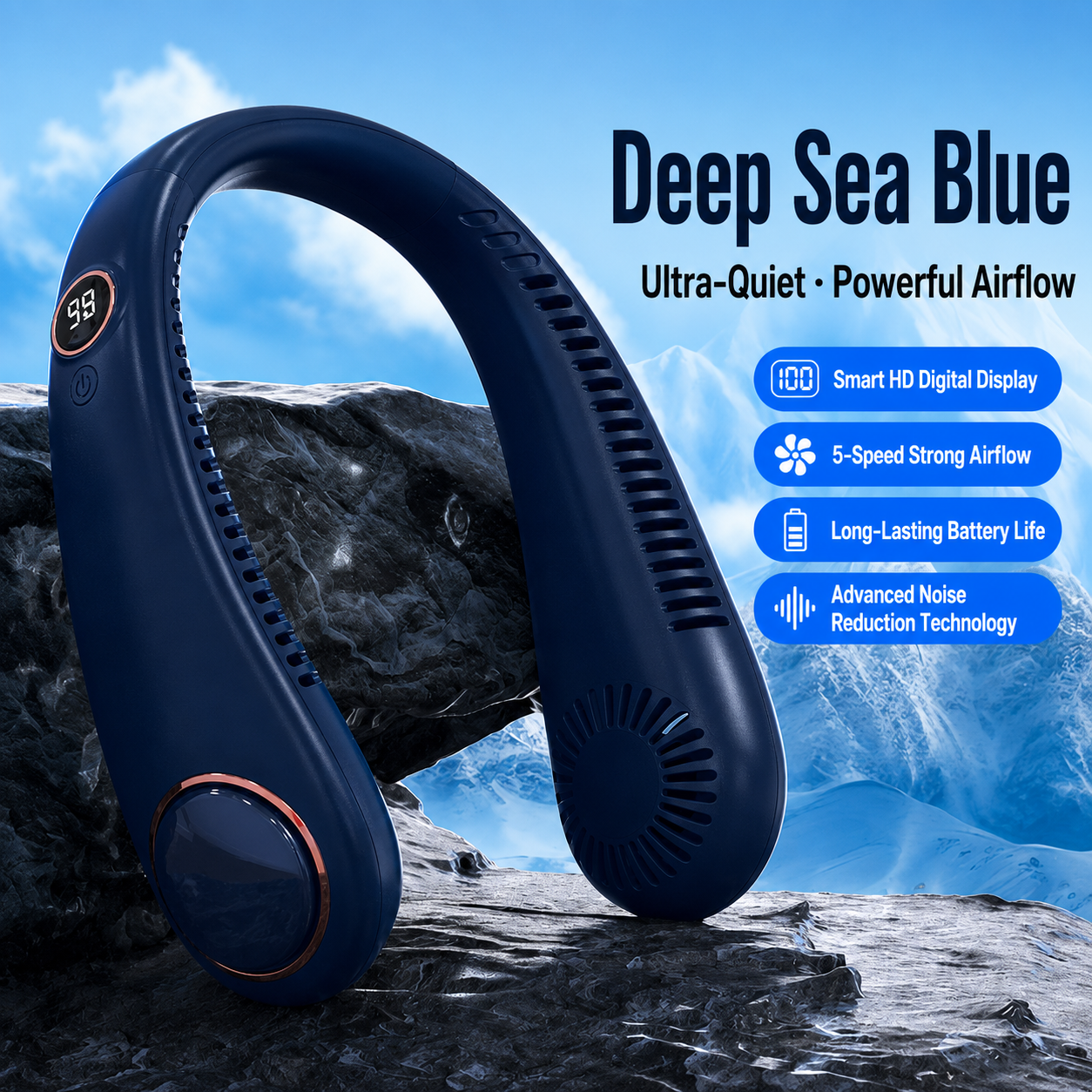 Bladeless Neck Fan Portable Rechargeable Hands Free 5 Speed Wearable Cooling